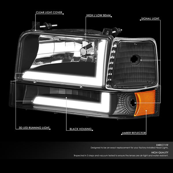 LED DRL Headlights<br>92-96 Ford F-150 F-250 F-350 Bronco