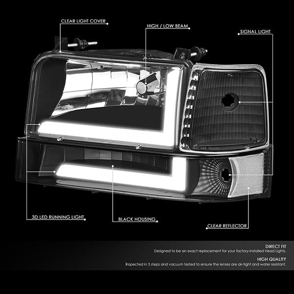 LED DRL Headlights<br>92-96 Ford F-150 F-250 F-350 Bronco