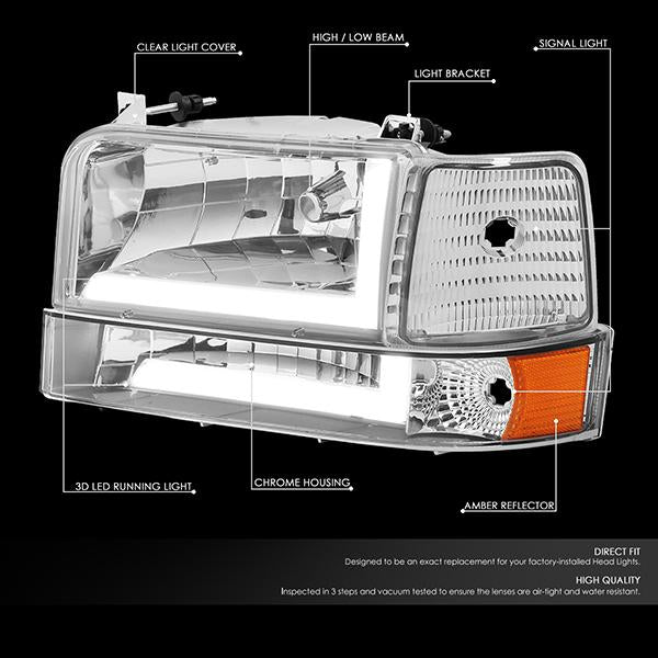 LED DRL Headlights<br>92-96 Ford F-150 F-250 F-350 Bronco