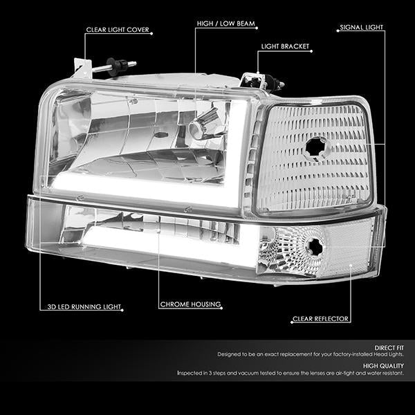 LED DRL Headlights<br>92-96 Ford F-150 F-250 F-350 Bronco