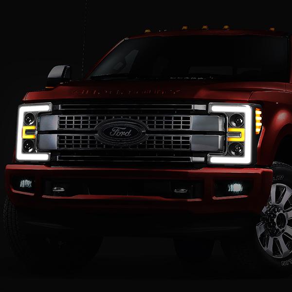 LED DRL Projector Headlights<br>17-19 Ford F-250 F-350 F-450 F-550 Super Duty