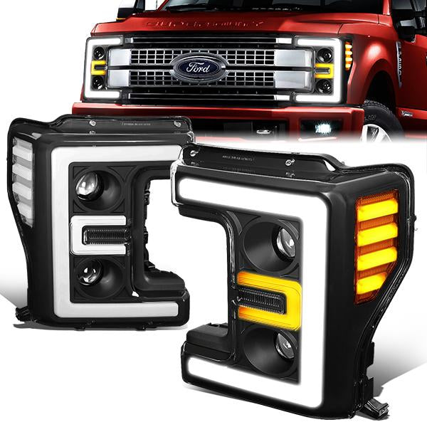 LED DRL Projector Headlights<br>17-19 Ford F-250 F-350 F-450 F-550 Super Duty