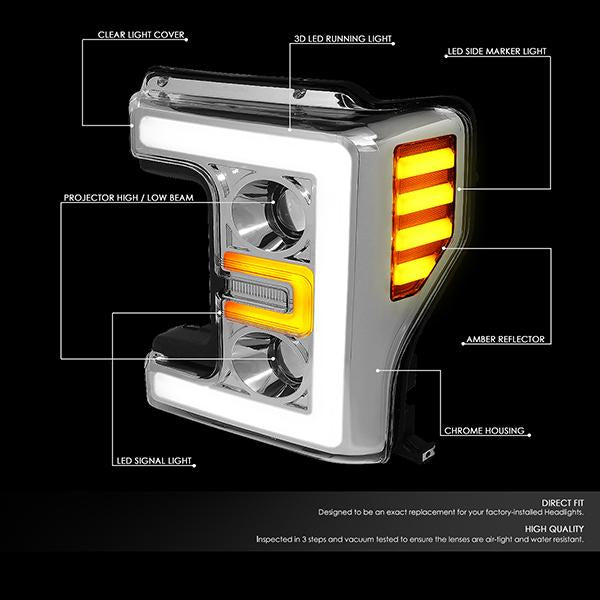 LED DRL Projector Headlights<br>17-19 Ford F-250 F-350 F-450 F-550 Super Duty