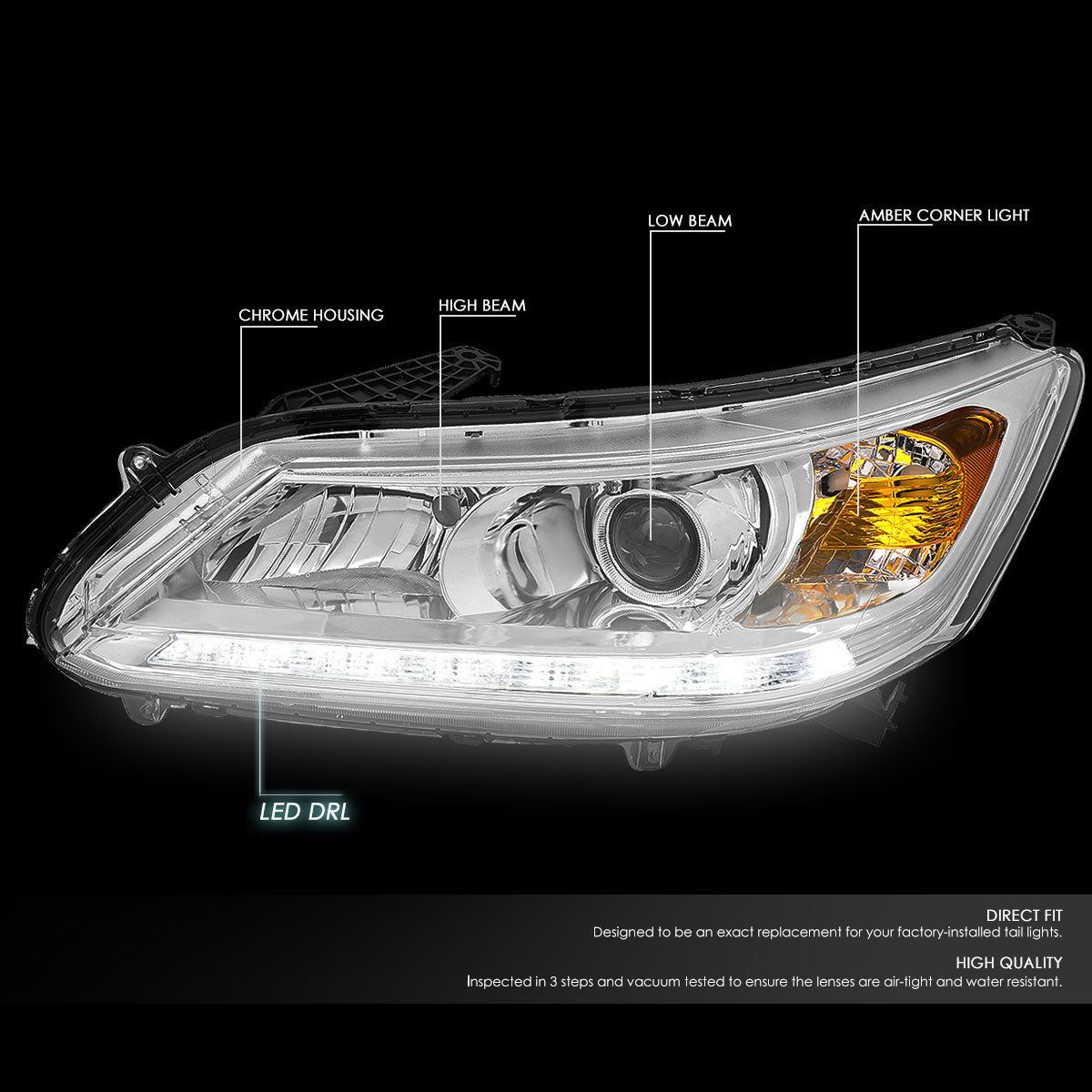 LED DRL Projector Headlights<br>13-15 Honda Accord