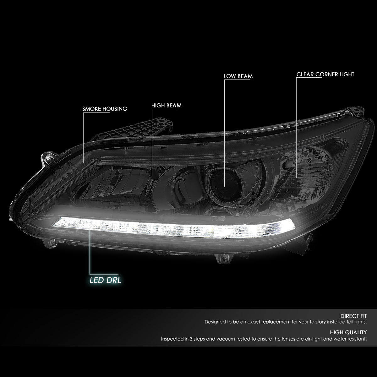 LED DRL Projector Headlights<br>13-15 Honda Accord