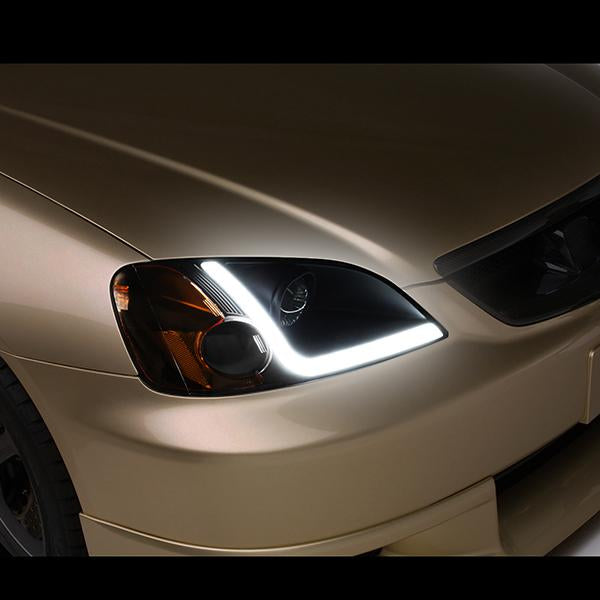 LED DRL Projector Headlights<br>01-03 Honda Civic Coupe/ Sedan