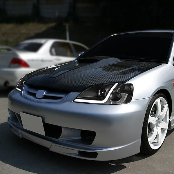 LED DRL Projector Headlights<br>01-03 Honda Civic Coupe/ Sedan