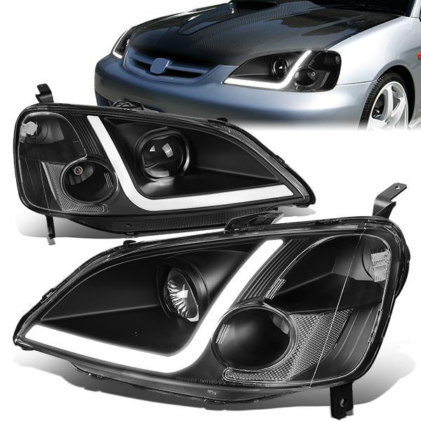 LED DRL Projector Headlights<br>01-03 Honda Civic Coupe/ Sedan