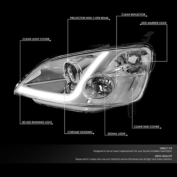 LED DRL Projector Headlights<br>01-03 Honda Civic Coupe/ Sedan