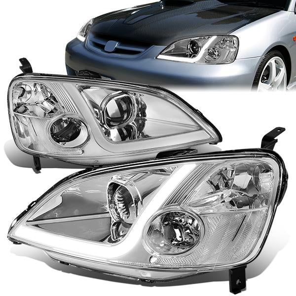 LED DRL Projector Headlights<br>01-03 Honda Civic Coupe/ Sedan