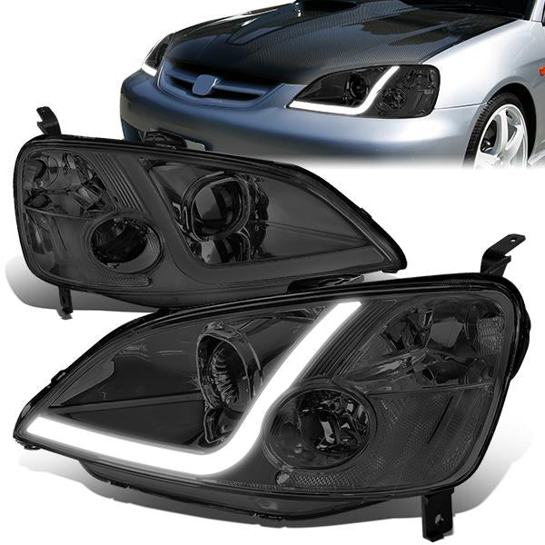 LED DRL Projector Headlights<br>01-03 Honda Civic Coupe/ Sedan