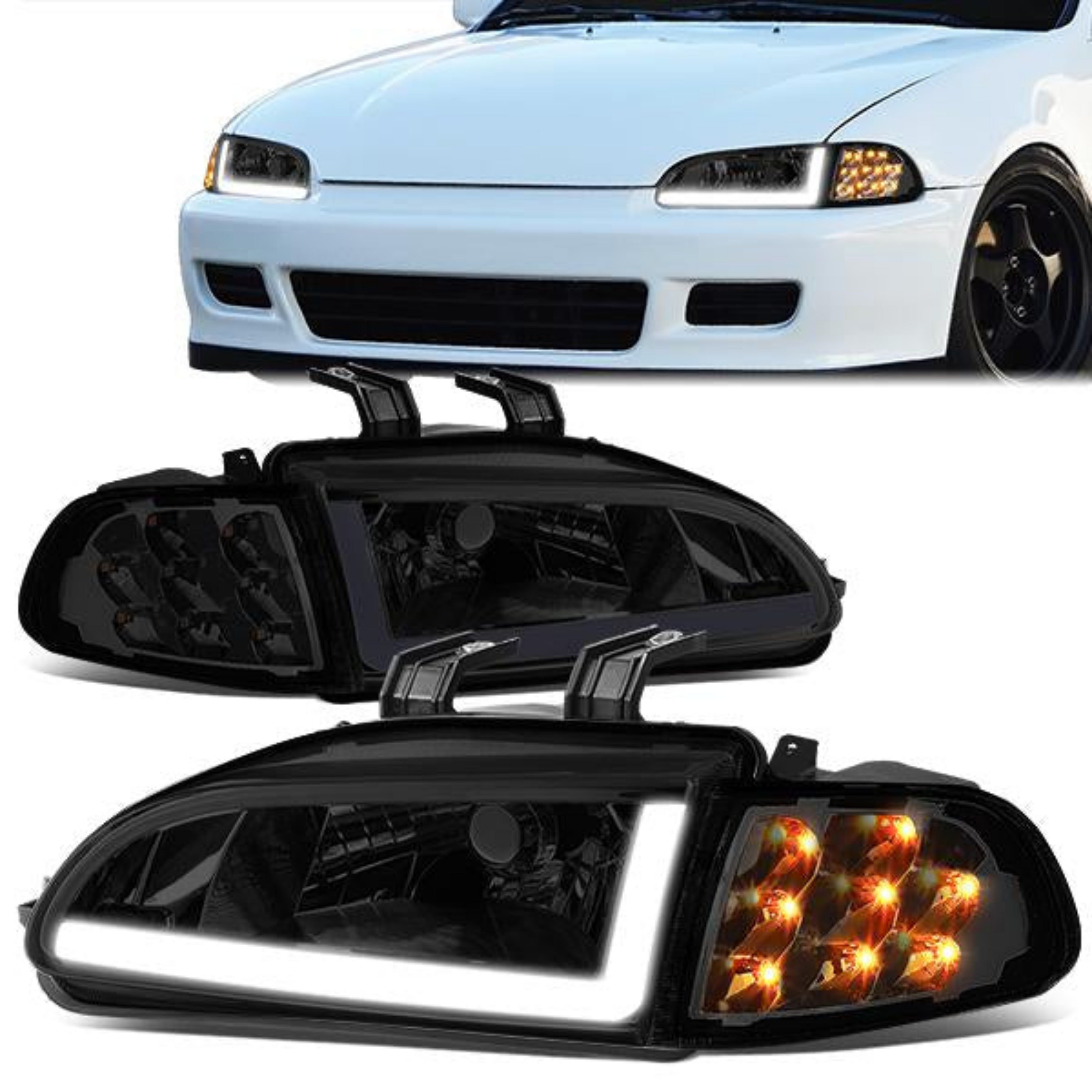 LED DRL Projector Headlights<br>92-95 Honda Civic Coupe/ Hatchback