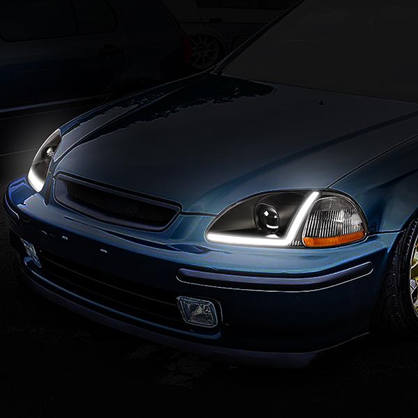 LED DRL Projector Headlights<br>96-98 Honda Civic