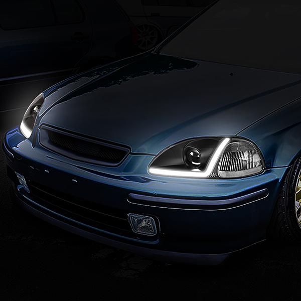 LED DRL Projector Headlights<br>96-98 Honda Civic