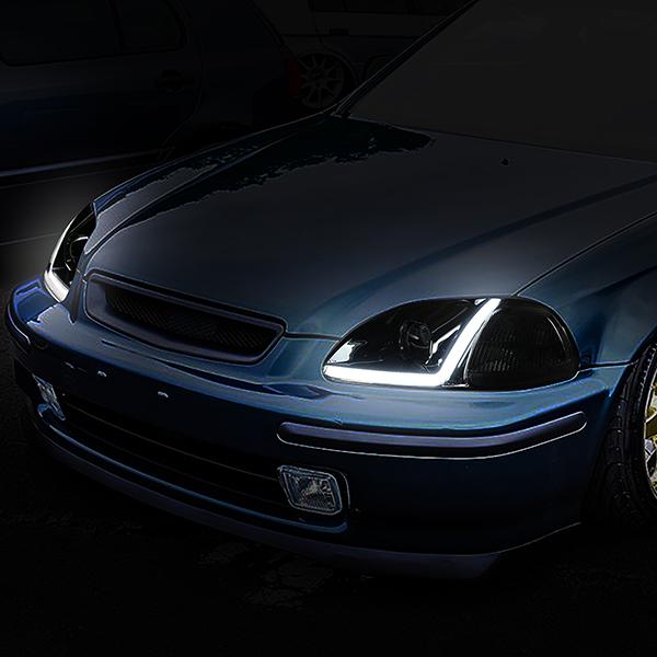 LED DRL Projector Headlights<br>96-98 Honda Civic