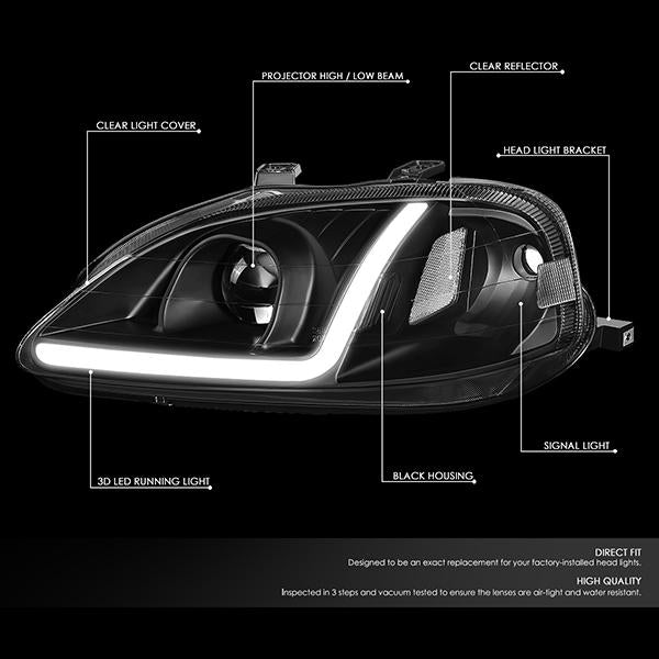 LED DRL Projector Headlights<br>99-00 Honda Civic