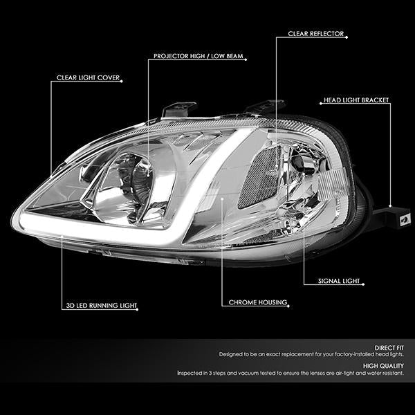 LED DRL Projector Headlights<br>99-00 Honda Civic