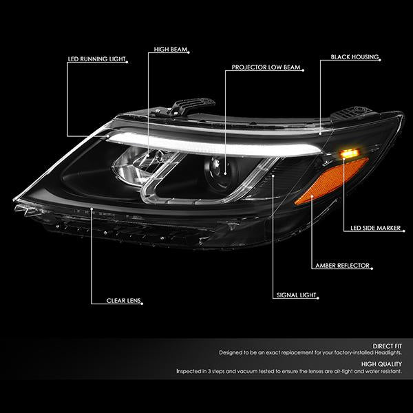 LED DRL Projector Headlights<br>14-15 Kia Sorento EX/ SX