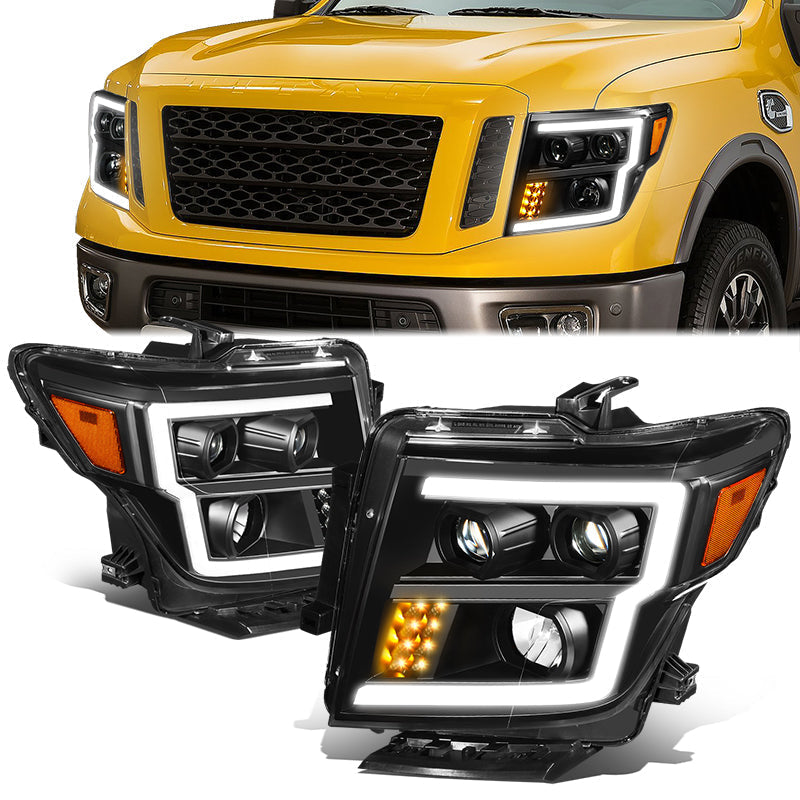 LED DRL Projector Headlights<br>16-22 Nissan Titan XD