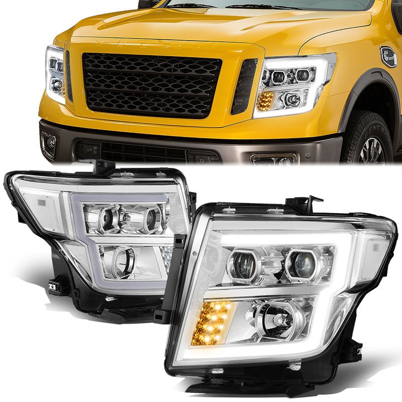 LED DRL Projector Headlights<br>16-22 Nissan Titan XD