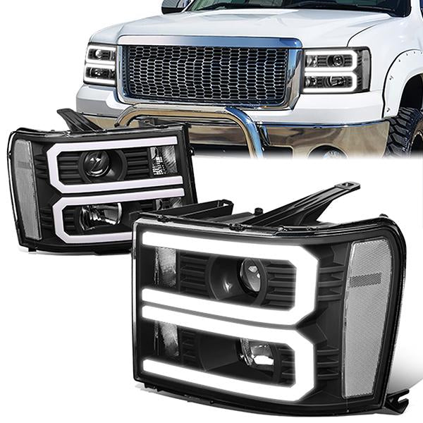 LED DRL Projector Headlights<br>07-14 GMC Sierra 1500 2500 3500