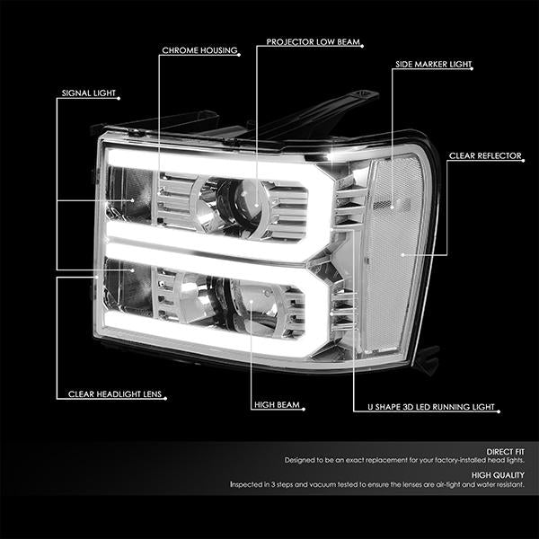 LED DRL Projector Headlights<br>07-14 GMC Sierra 1500 2500 3500