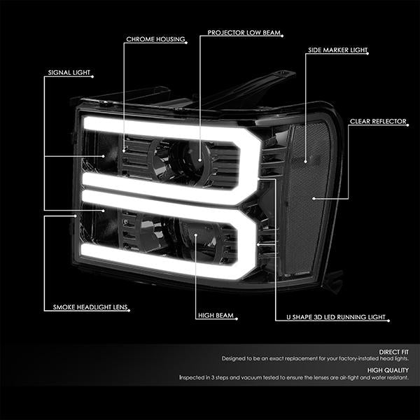 LED DRL Projector Headlights<br>07-14 GMC Sierra 1500 2500 3500