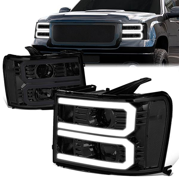 LED DRL Projector Headlights<br>07-14 GMC Sierra 1500 2500 3500