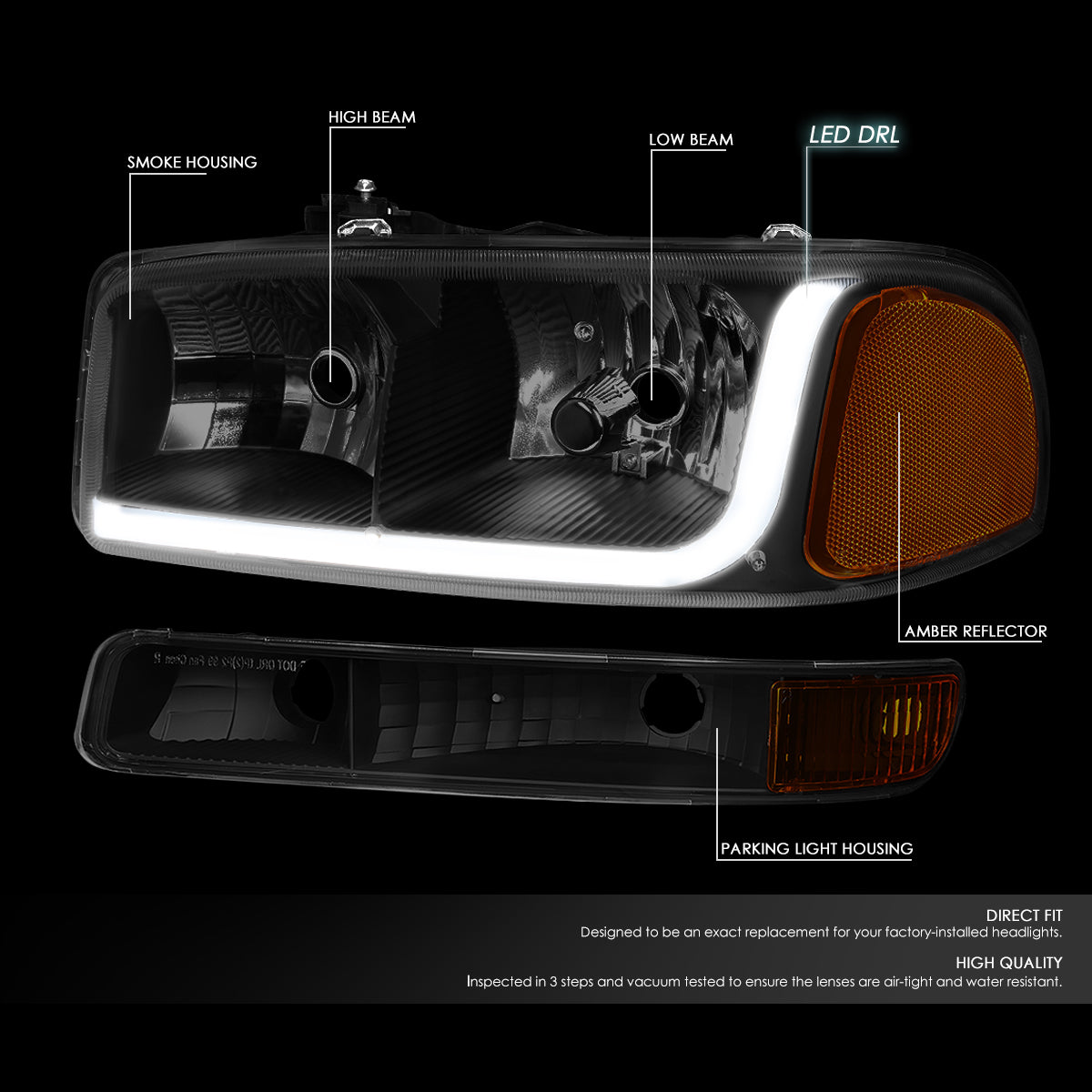 LED DRL Headlights<br>99-07 GMC Sierra 1500 2500 3500 Sierra C3 Yukon