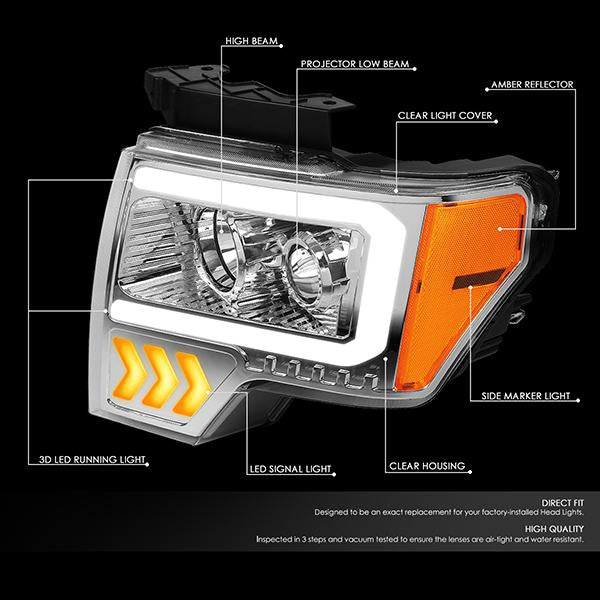 LED DRL Projector Headlights<br>09-14 Ford F150