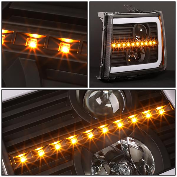 LED DRL Sequential Projector Headlights<br>07-14 GMC Sierra 1500 2500 3500