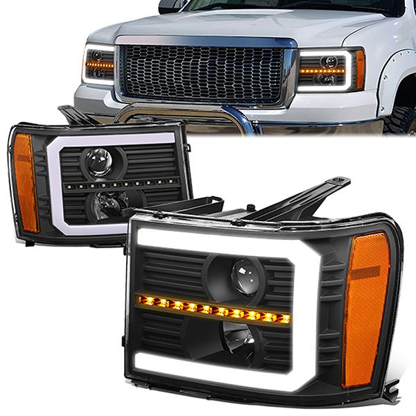 LED DRL Sequential Projector Headlights<br>07-14 GMC Sierra 1500 2500 3500