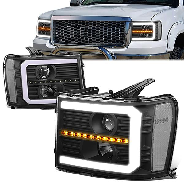 LED DRL Sequential Projector Headlights<br>07-14 GMC Sierra 1500 2500 3500