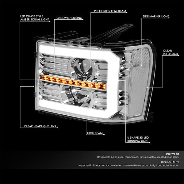 LED DRL Sequential Projector Headlights<br>07-14 GMC Sierra 1500 2500 3500