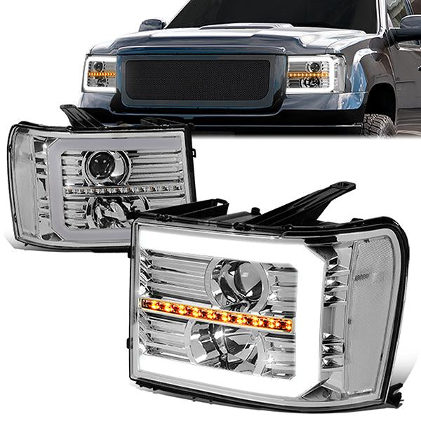 LED DRL Sequential Projector Headlights<br>07-14 GMC Sierra 1500 2500 3500