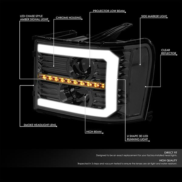 LED DRL Sequential Projector Headlights<br>07-14 GMC Sierra 1500 2500 3500