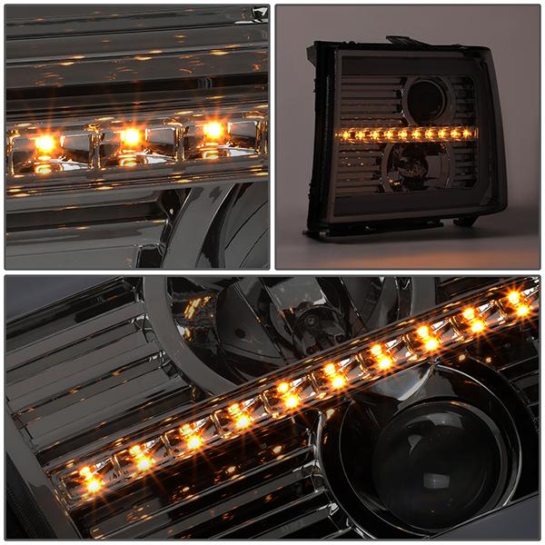 LED DRL Sequential Projector Headlights<br>07-14 GMC Sierra 1500 2500 3500