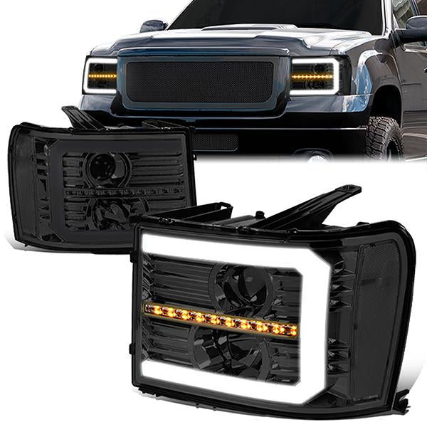 LED DRL Sequential Projector Headlights<br>07-14 GMC Sierra 1500 2500 3500