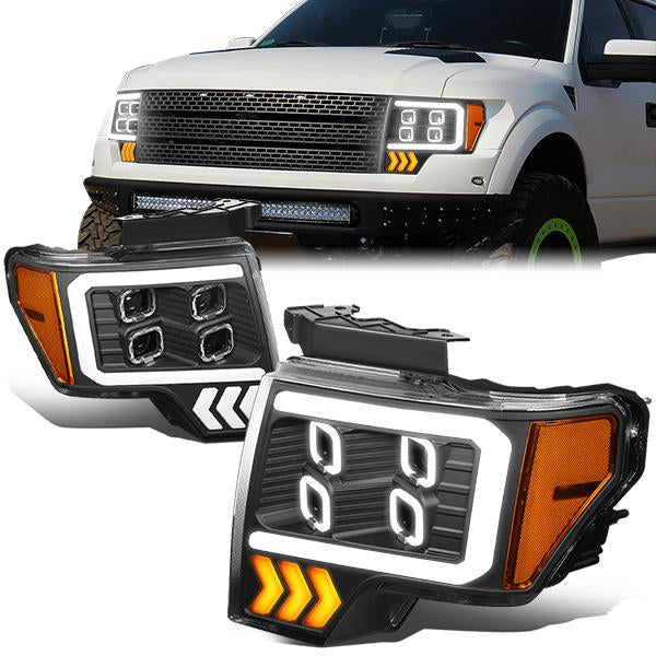 LED DRL Halo Projector Headlights<br>09-14 Ford F150