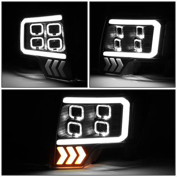 LED DRL Halo Projector Headlights<br>09-14 Ford F150