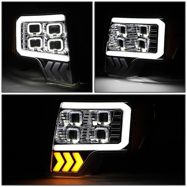 LED DRL Halo Projector Headlights<br>09-14 Ford F150