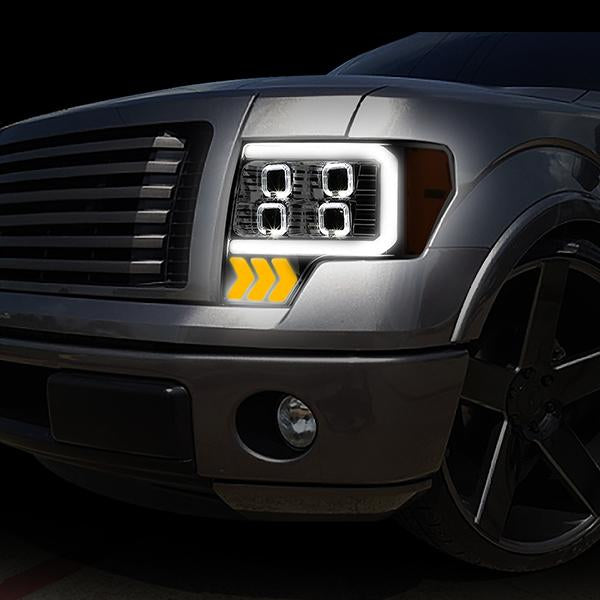 LED DRL Halo Projector Headlights<br>09-14 Ford F150