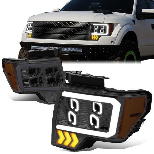 LED DRL Halo Projector Headlights<br>09-14 Ford F150