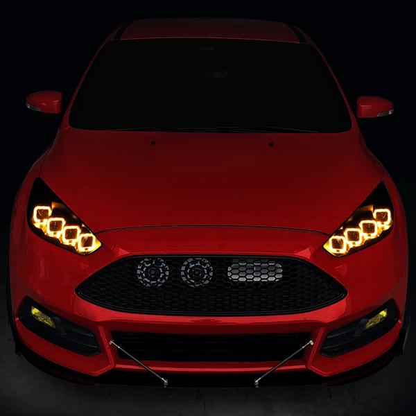 LED DRL Halo Sequential Projector Headlights<br>15-18 Ford Focus