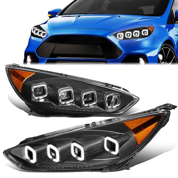 LED DRL Halo Sequential Projector Headlights<br>15-18 Ford Focus