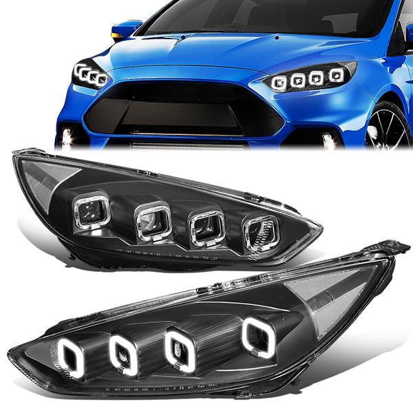 LED DRL Halo Sequential Projector Headlights<br>15-18 Ford Focus