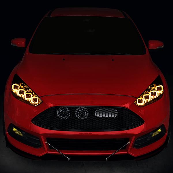 LED DRL Halo Sequential Projector Headlights<br>15-18 Ford Focus