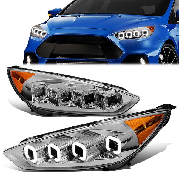 LED DRL Halo Sequential Projector Headlights<br>15-18 Ford Focus