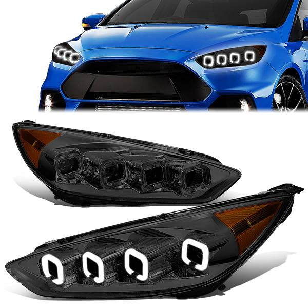 LED DRL Halo Sequential Projector Headlights<br>15-18 Ford Focus