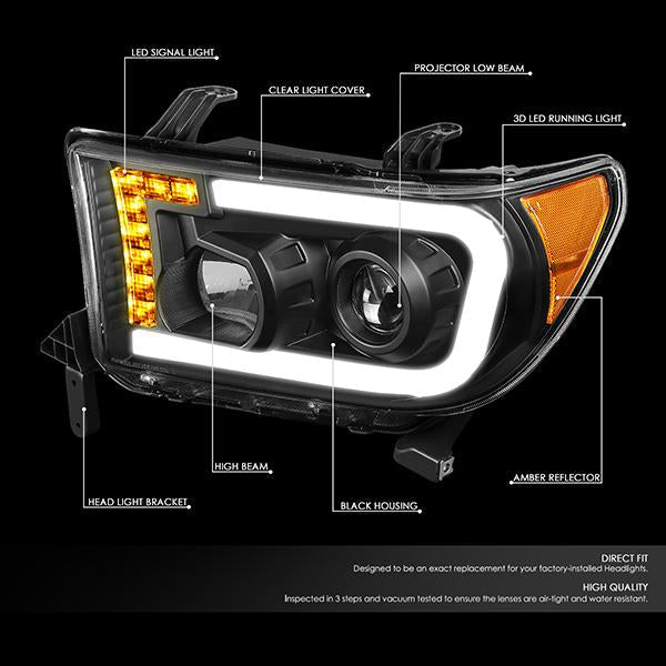 LED DRL Projector Headlights<br>08-17 Toyota Sequoia, 07-13 Tundra